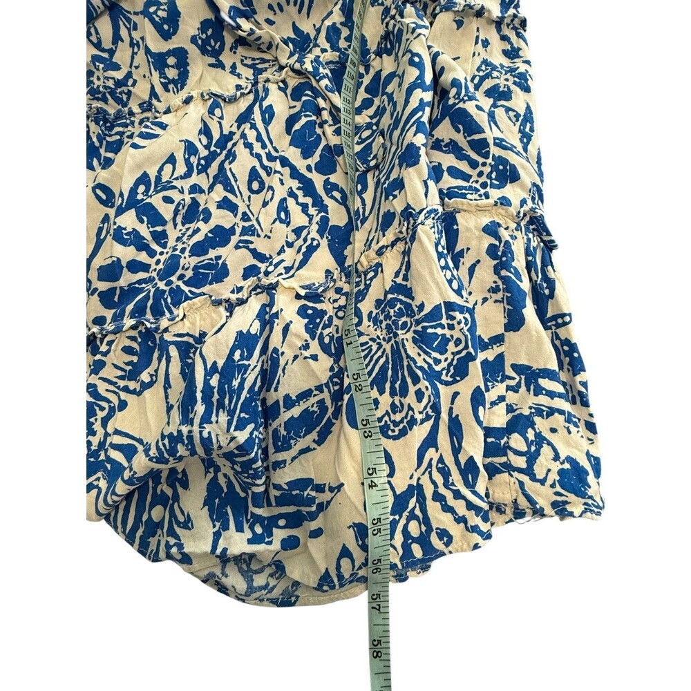 MSK Blue Ivory Floral Paisley Tiered Maxi Dress Size L Belted Boho Resort - Picture 9 of 9